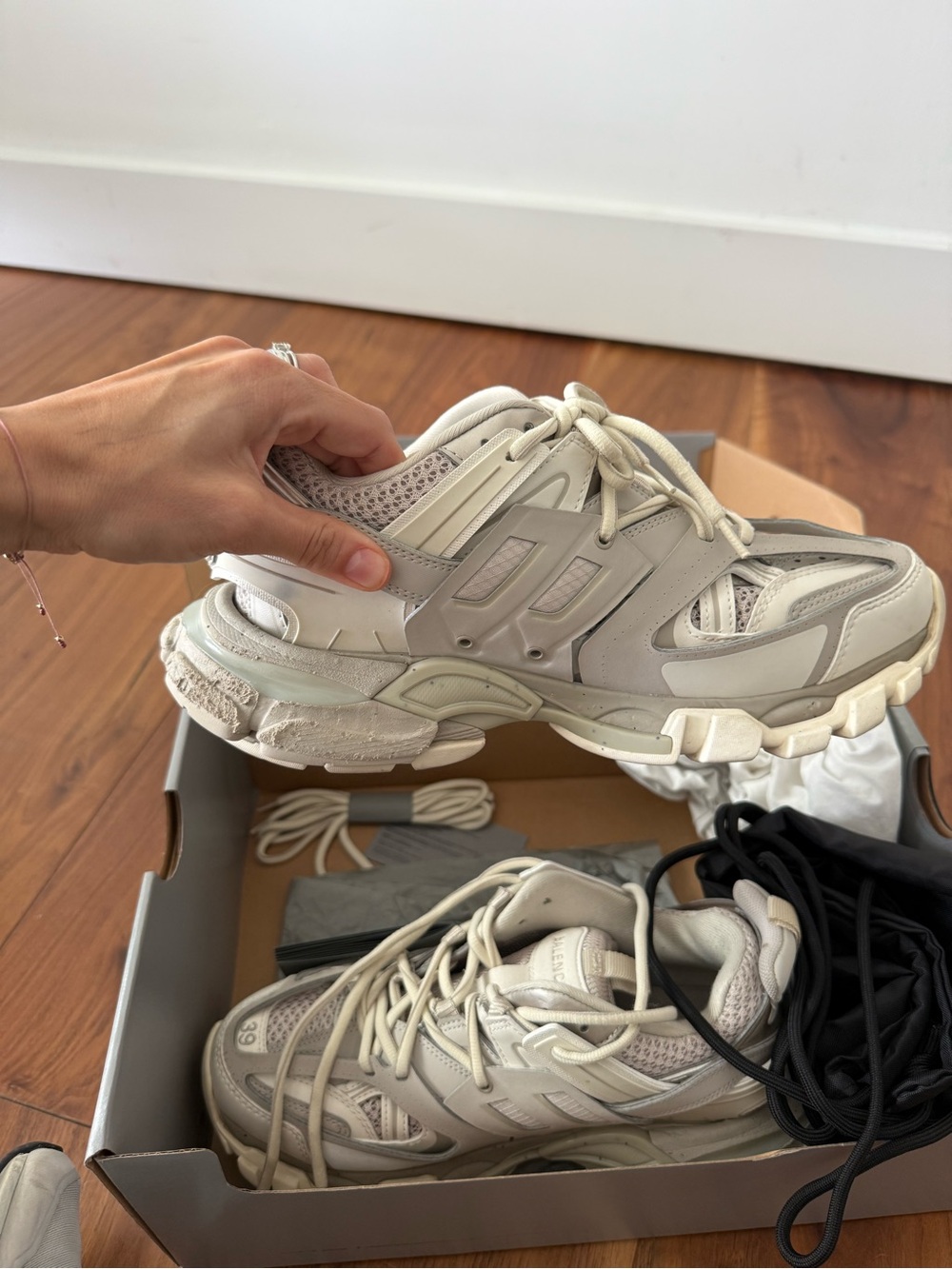 Balenciaga Cream/Tan track Lace-Up Sneakers